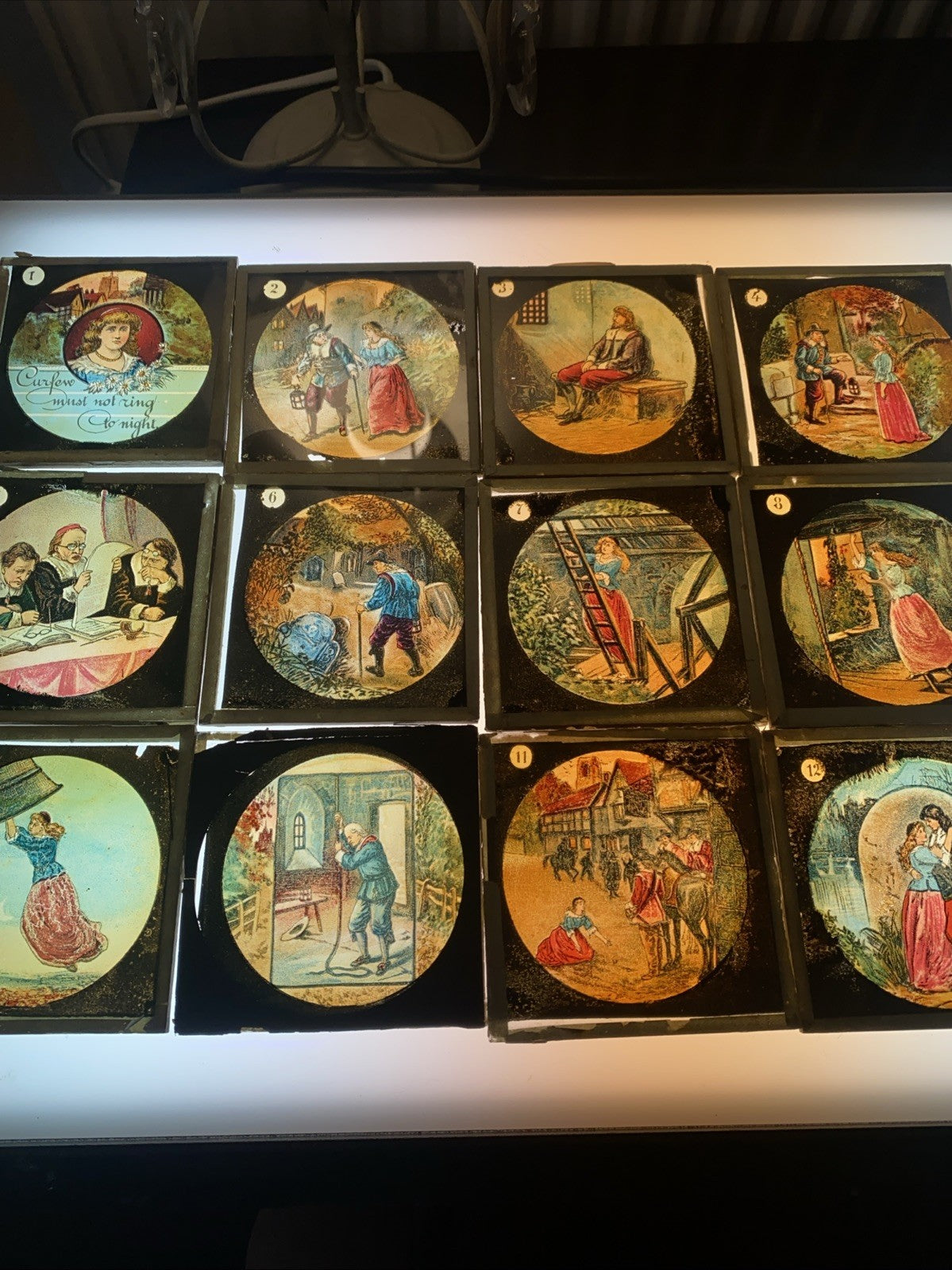 Magic Lantern Victorian Glass Square Handpainted Story x 12 Slides (1062)