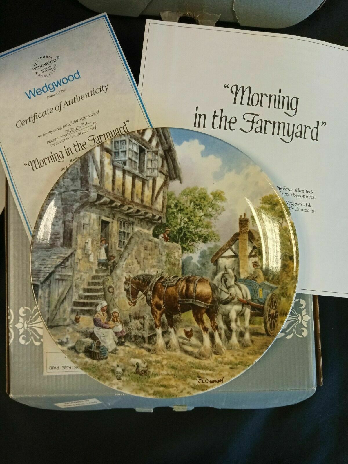 Wedgwood Queensware Collectors Boxed Plate 1989 Morning In The Farm Yard (7883)