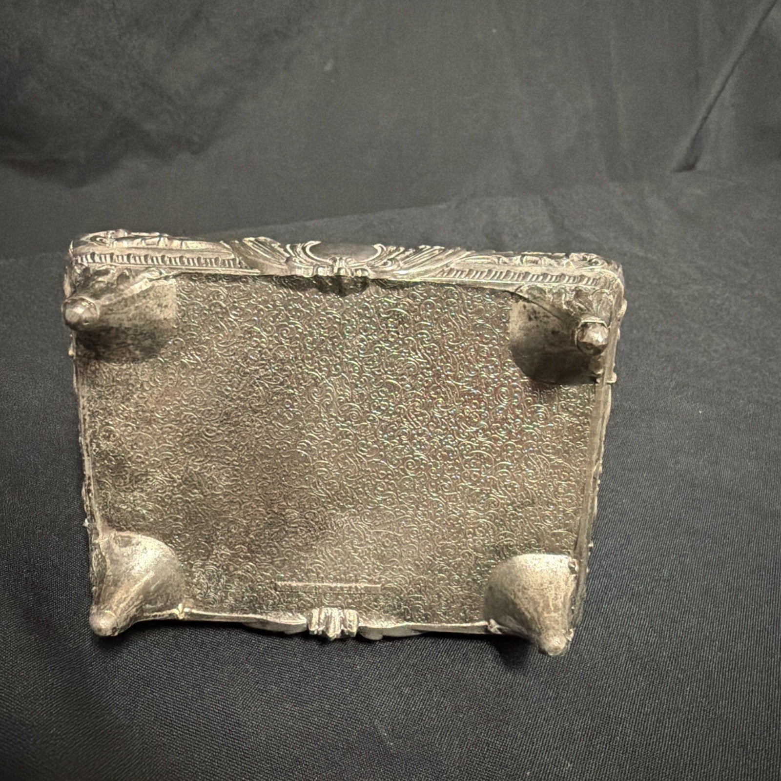 Vintage White Metal Ornate Trinket Box Large made in Japan Medieval scene - (1956)
