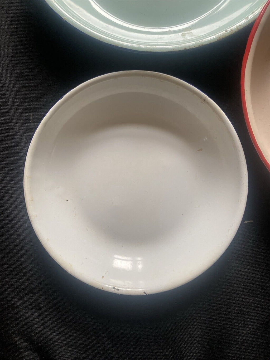 Chinese Enamelware Bumper Harvest 5 x Plates / Bowls Pink Blue White (5874)