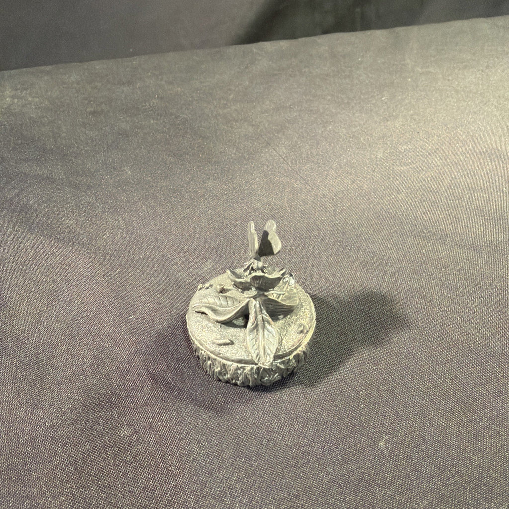 Woodsetton by R. Rice Small Pewter Pill Box Butterfly Flower and bark base 1980's - (1974)