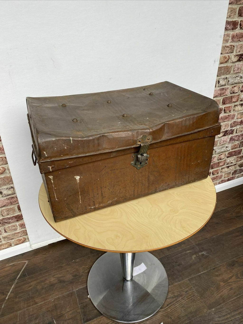 Medium Antique Steel Trunk Great for prop or display - (8051)