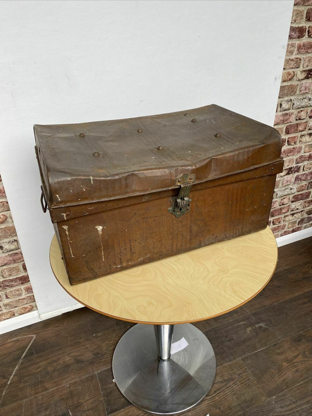 Medium Antique Steel Trunk Great for prop or display - (8051)