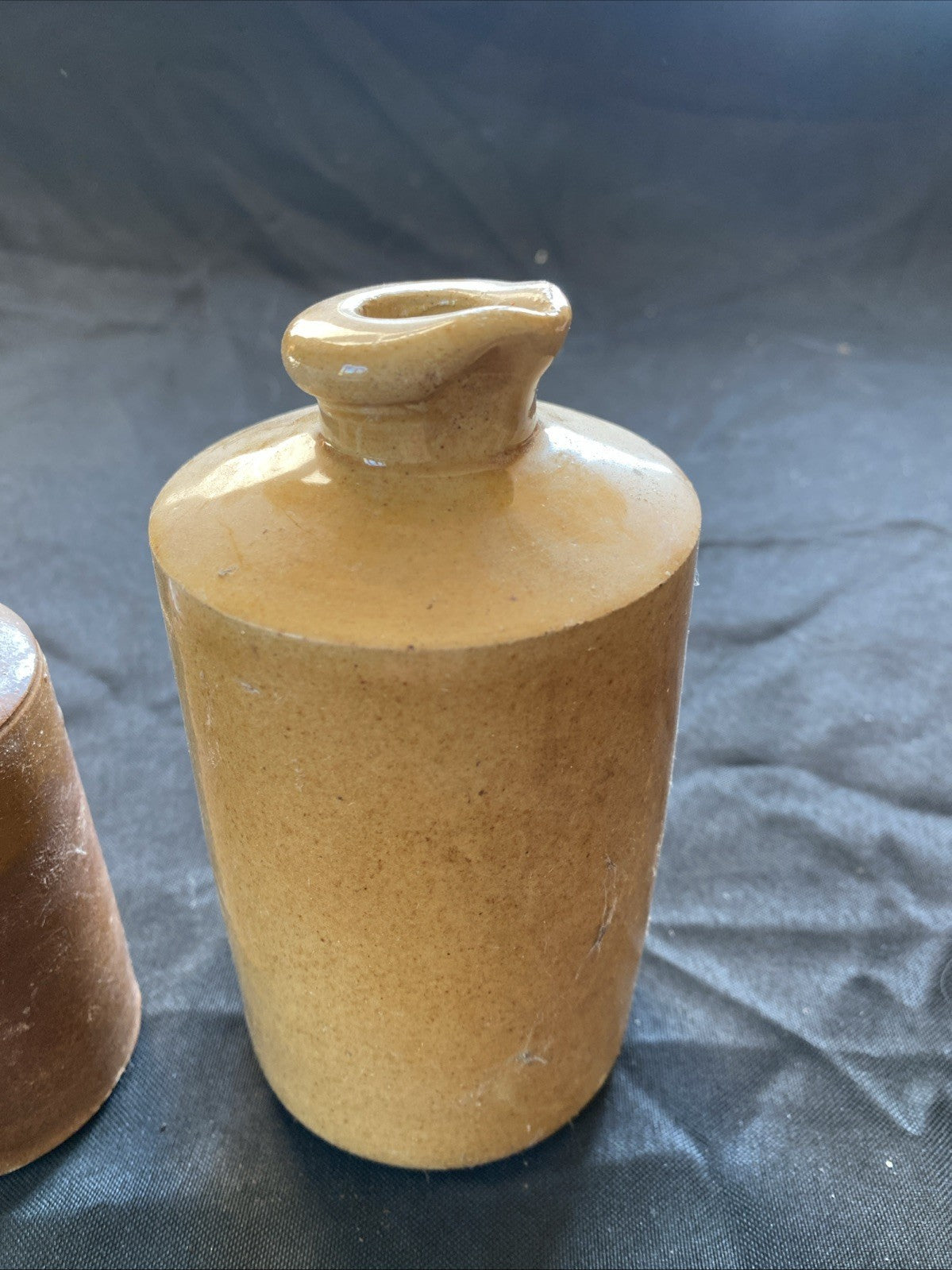 Pair of Salt Glaze Stoneware Bottles SKEY and other 14cm & 12cm Antique - (1015)