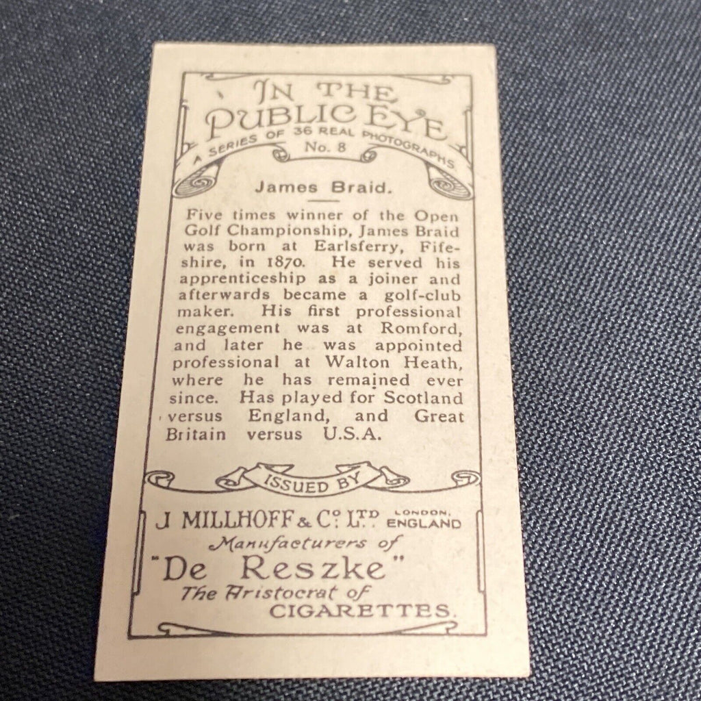 MILLHOFF- IN THE PUBLIC EYE Cigarette Card Photograph 1930 #08 GOLF JAMES BRAID