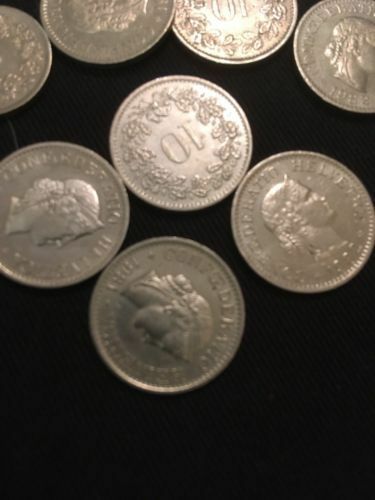 Switzerland 7 x 10 RAPPEN COIN + 1 x 5 Rappen - HELVETICA. 1960's & 1980's - (2820)