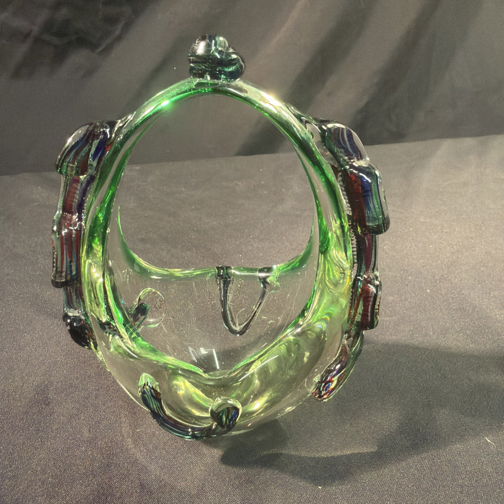 Murano Red Blue and Green Glass Basket ornament vintage 1970's - (2086)