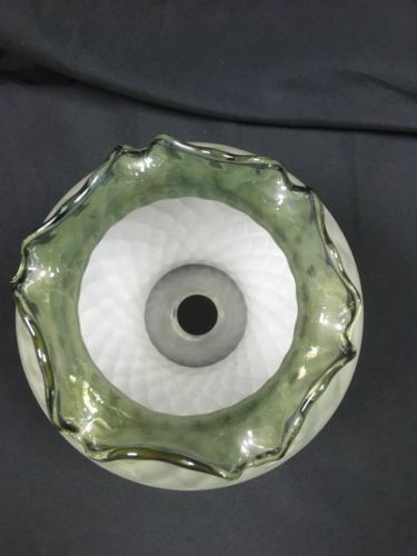 Vintage white glass lamp shade green fluted edge - (6630)