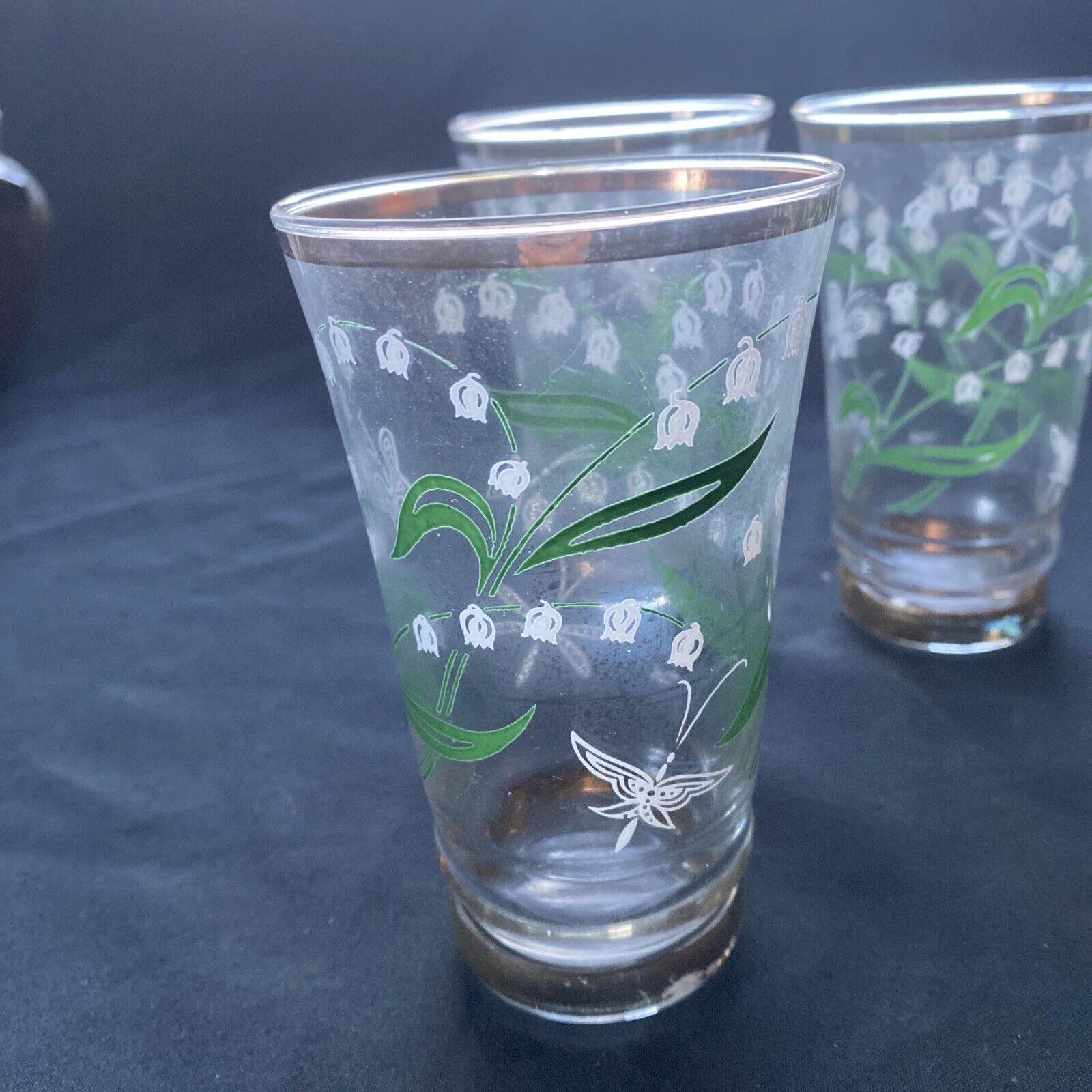 Vintage 1940's glass set with gilt edges and floral print x 6 - (9616)