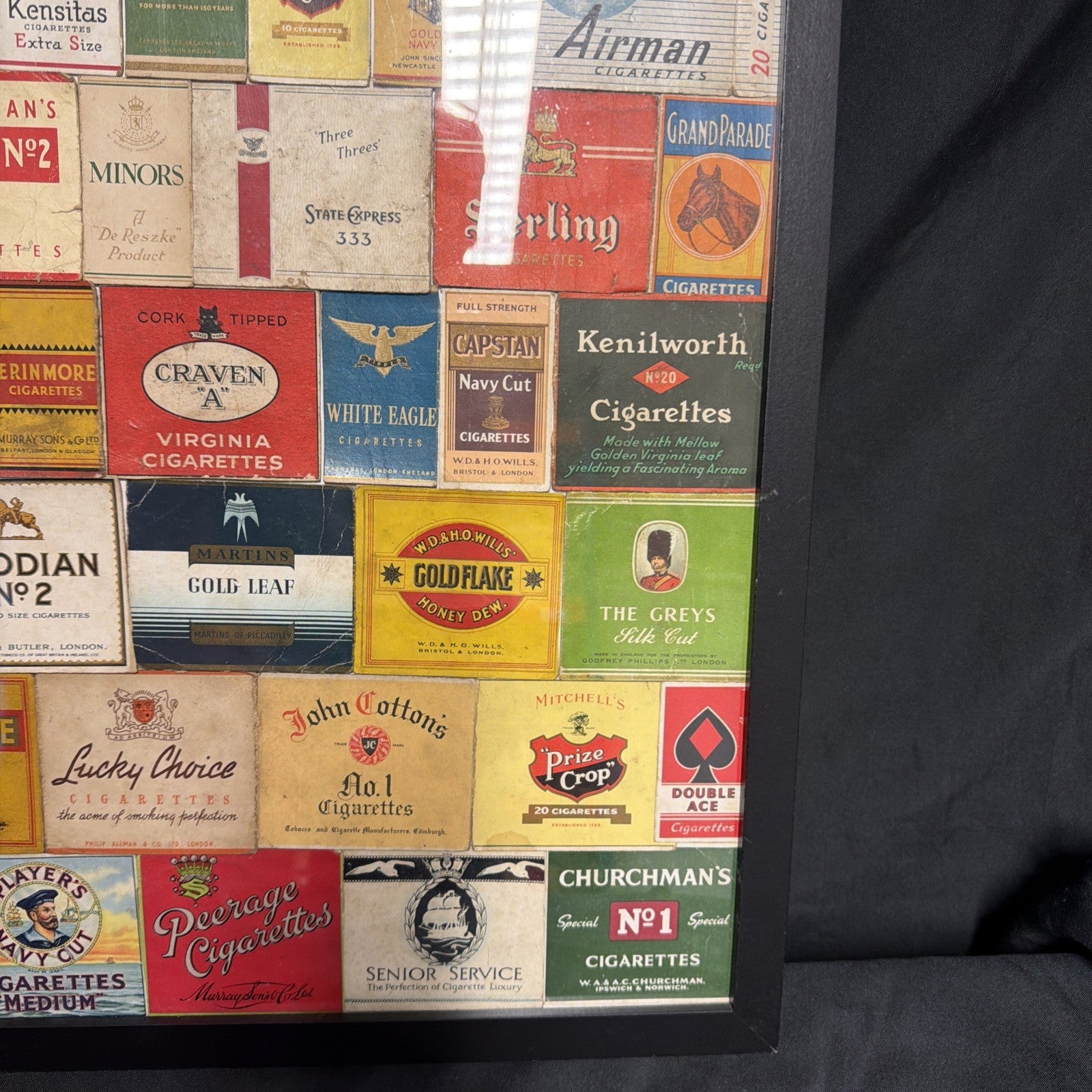 Vintage Original Cigarette Packet Fronts x44 in Framed Bar Wall Art  - (1973)