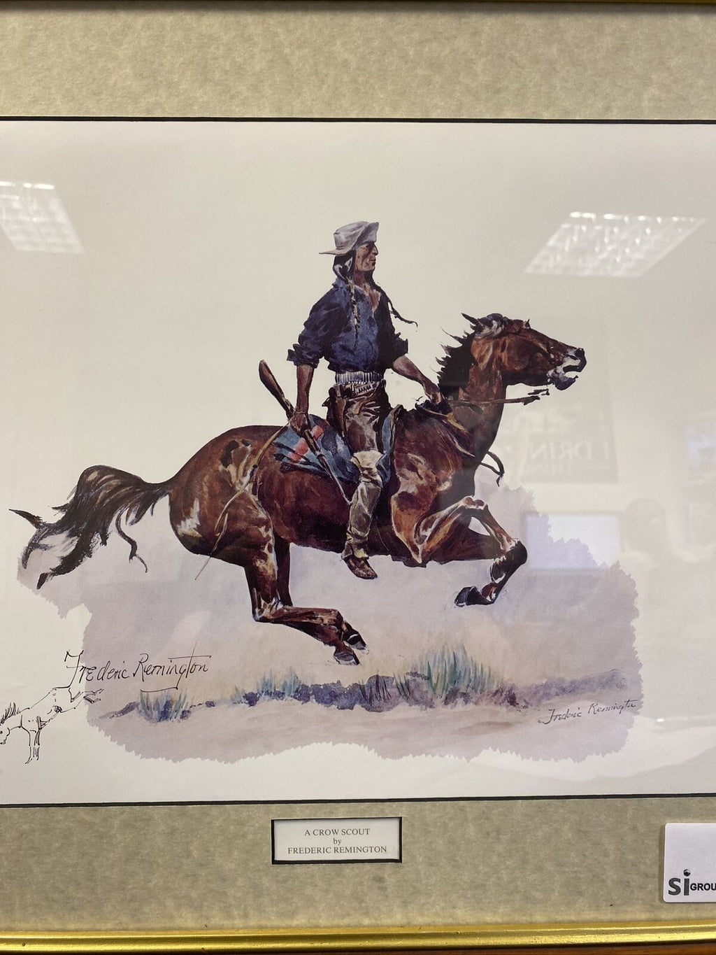 Frederic Remington A Crow Scout Watercolour print signed by Eugene Field  (7820