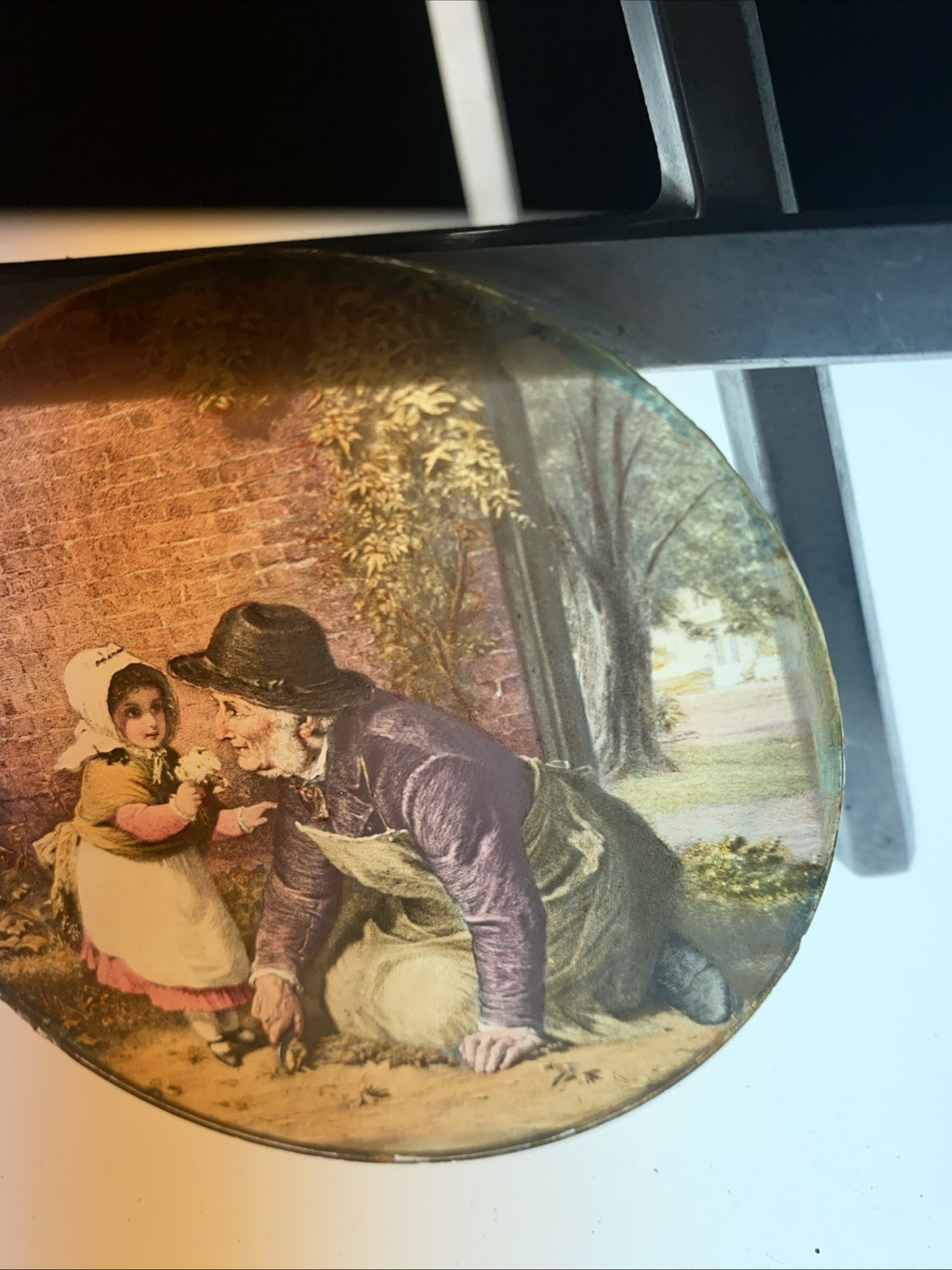 Magic Lantern Victorian Glass Round Handpainted Slide Flowers for you (1108)