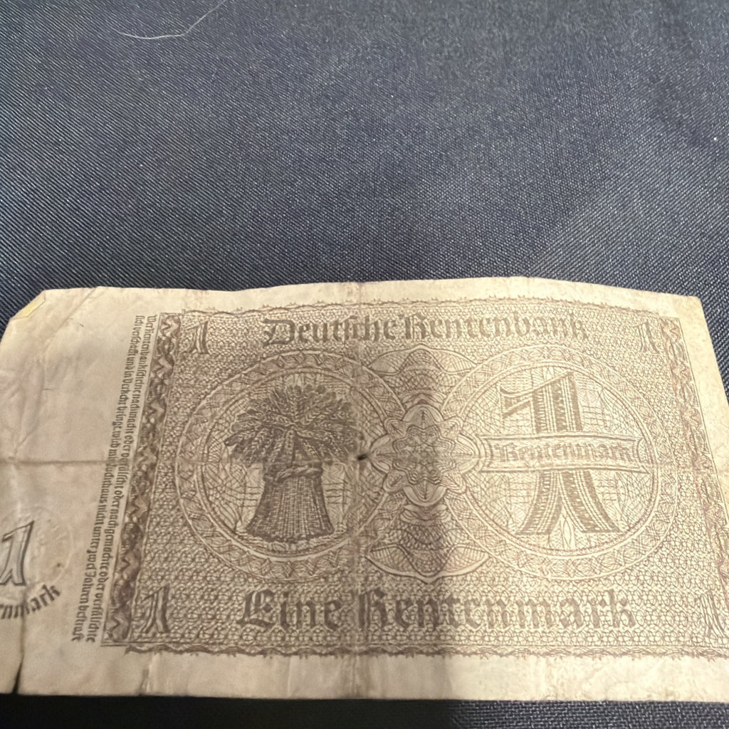 Bank Note Antique 1 Rentenmark Berlin 1937 German Banknote Circulated - (2353)