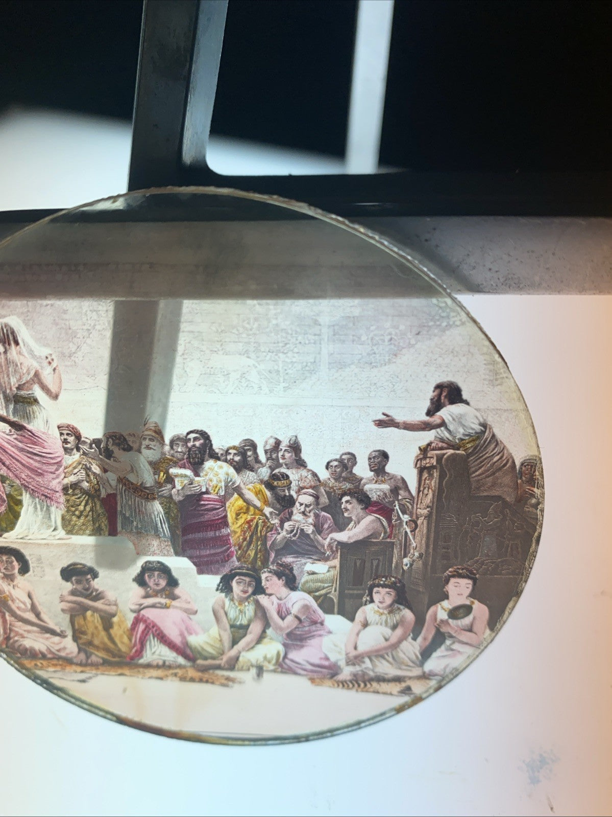 Magic Lantern Victorian Glass Round Handpainted Slide Biblical scene (1122)
