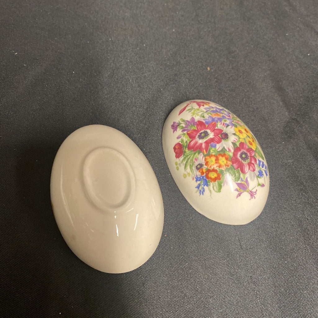 Trinket Box EGG -  England Pottery Floral Design - (9325)