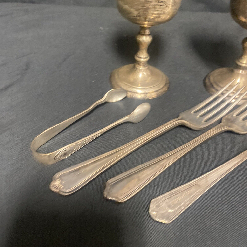 Art Deco 1920's EPNS Job lot 2 goblets, 2 forks, spoon, sugar tongs - (9086)