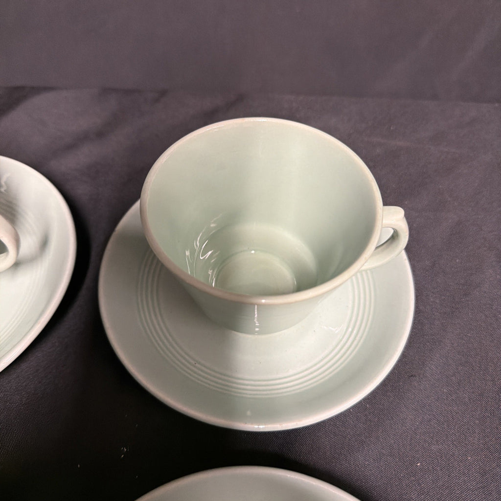 Wood's Ware Beryl Utility Green 1940's Ceramic Tea Cup & saucer x 4 - (1918) 