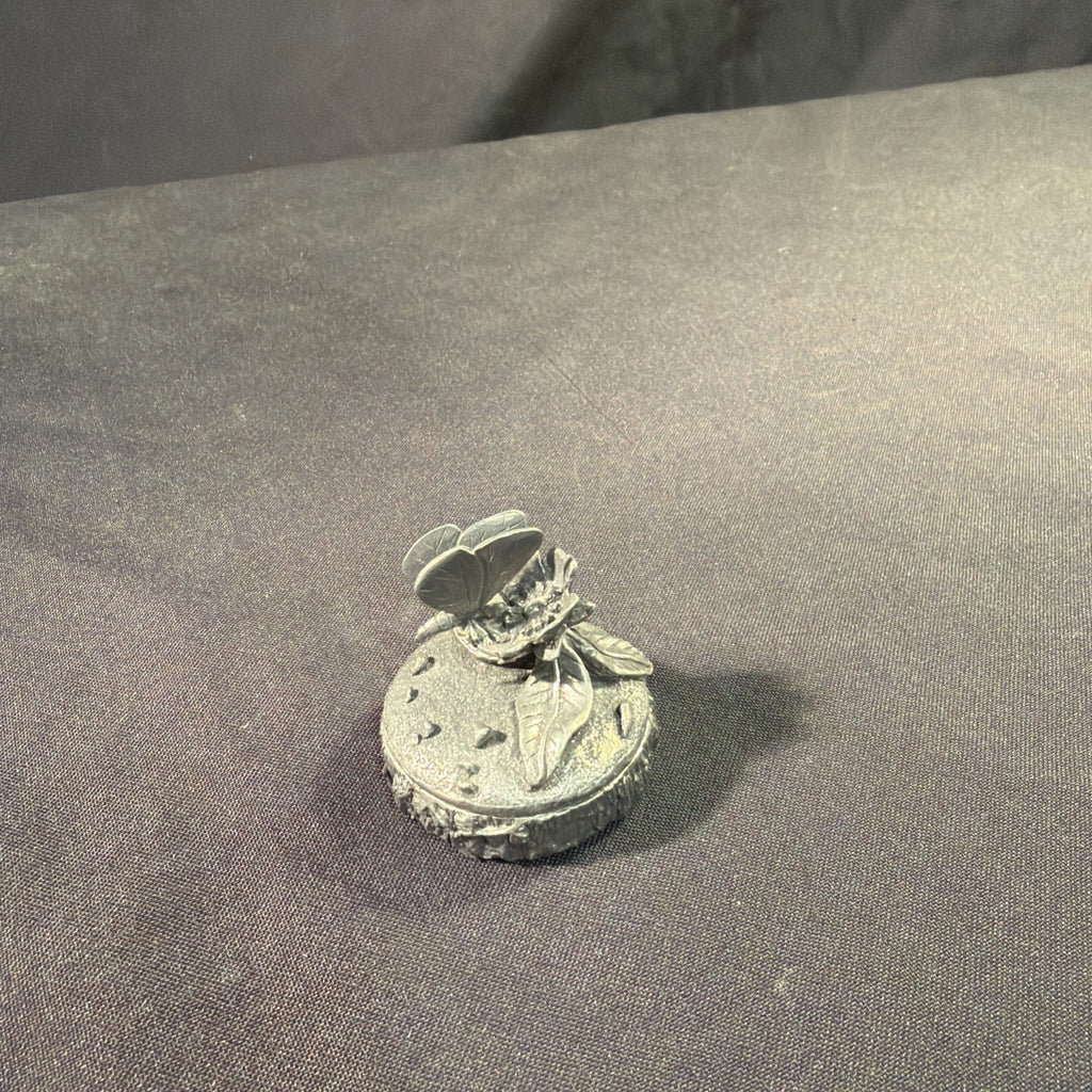 Woodsetton by R. Rice Small Pewter Pill Box Butterfly Flower and bark base 1980's - (1974)