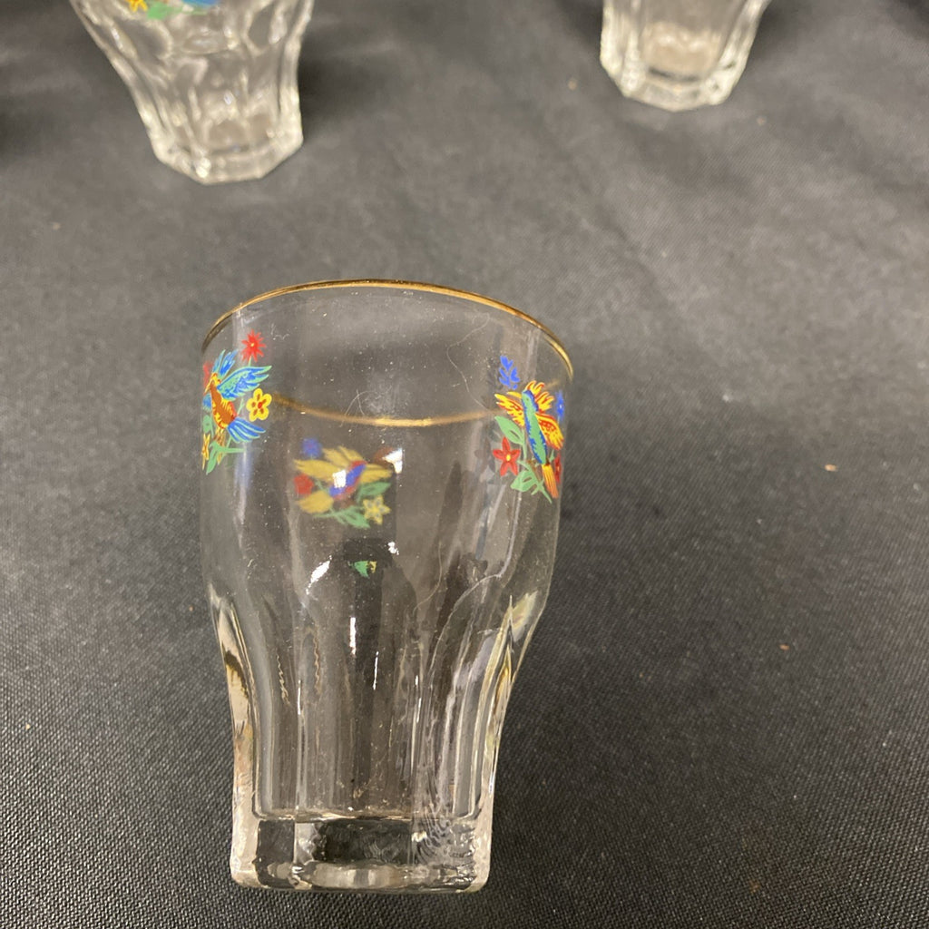 6 x Vintage 1950's Claymer Glasses Glass shot liqueur parrots design with REG mark (1482)