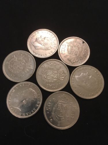 Spain Spanish 50 PTAS Coins x 7 - 1970's to 1980's - (2809)