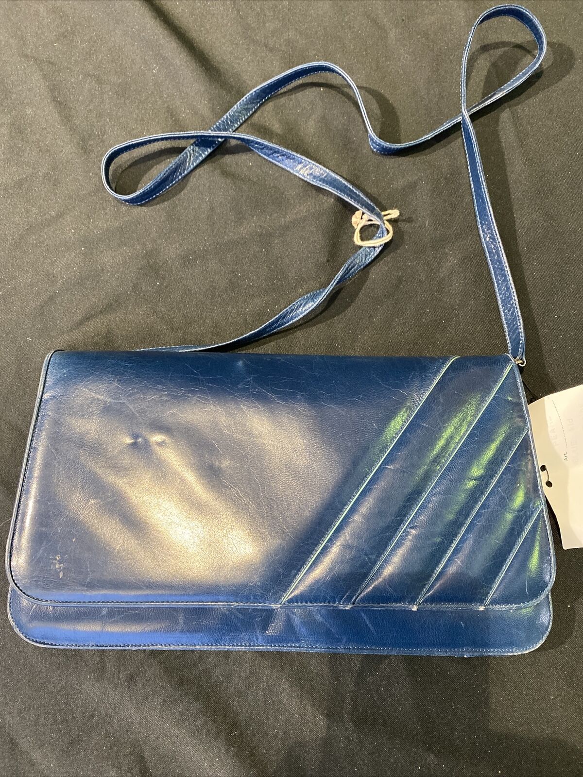 Vintage A Jones & Sons blue kid leather Handbag with green piping - (8427)