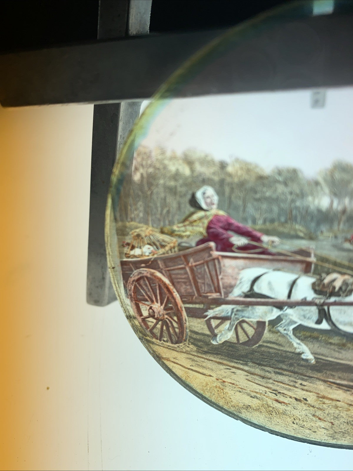 Magic Lantern Victorian Glass Round Handpainted Slide The hunt & the cart (1109)