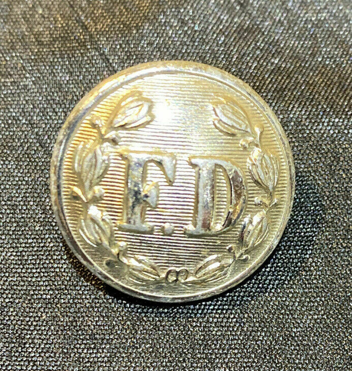FIRE BRIGADE Vintage Button FD Fire Department in Wreath Chrome 25mm  (7610