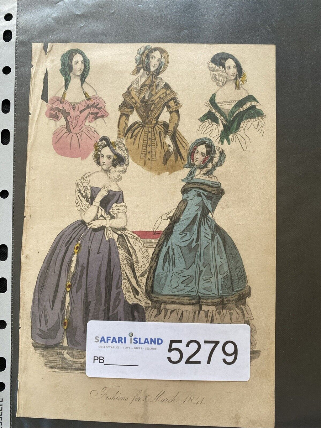 Victorian Regency London Fashion Engraving Plate Antique March 1841 - (5279)