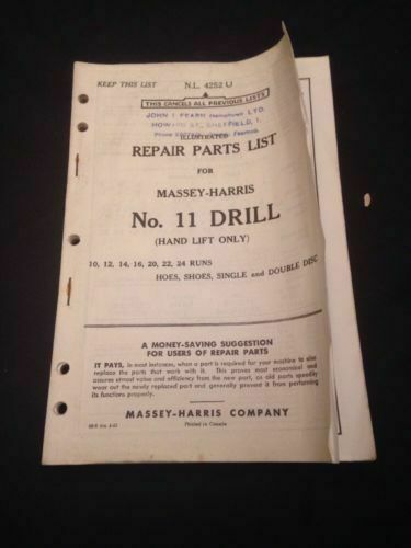 Massey - Harris Company - Repair parts lists for No 11 Drill 1939 (1266)