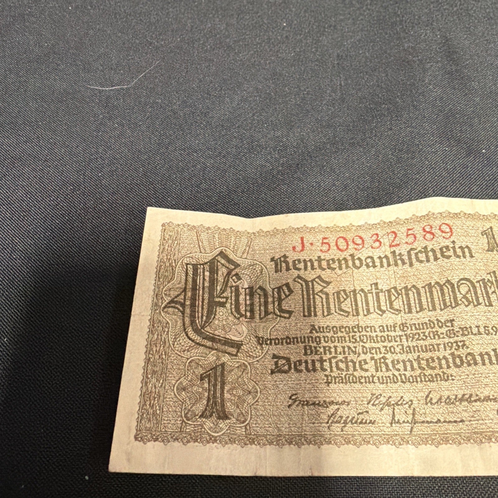 Bank Note Antique 1 Rentenmark Berlin 1937 German Banknote Circulated - (2319)