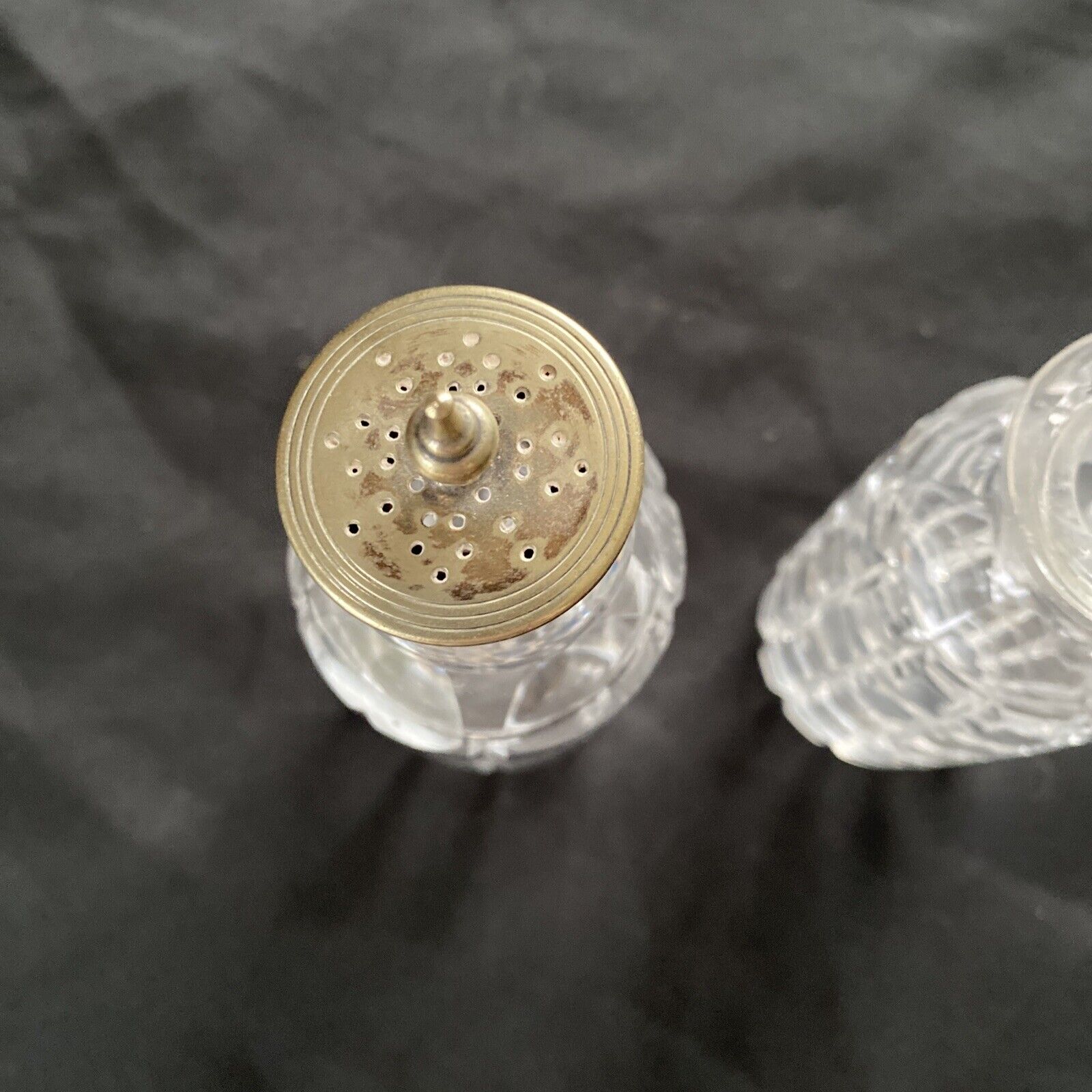 Antique EPNS Glass condiment pair Salt Sugar oil etc - 9330