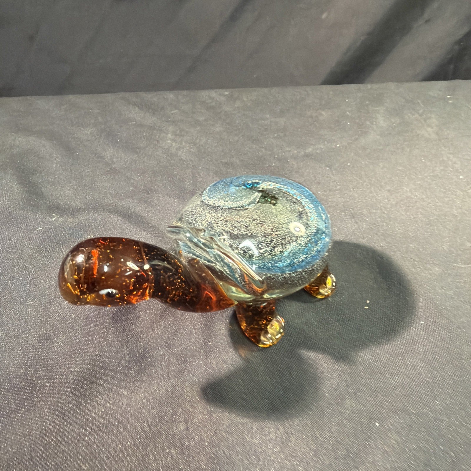 Murano Glass Turtle Amber Glass Ornament 15cm Vintage 1970's - (2084)
