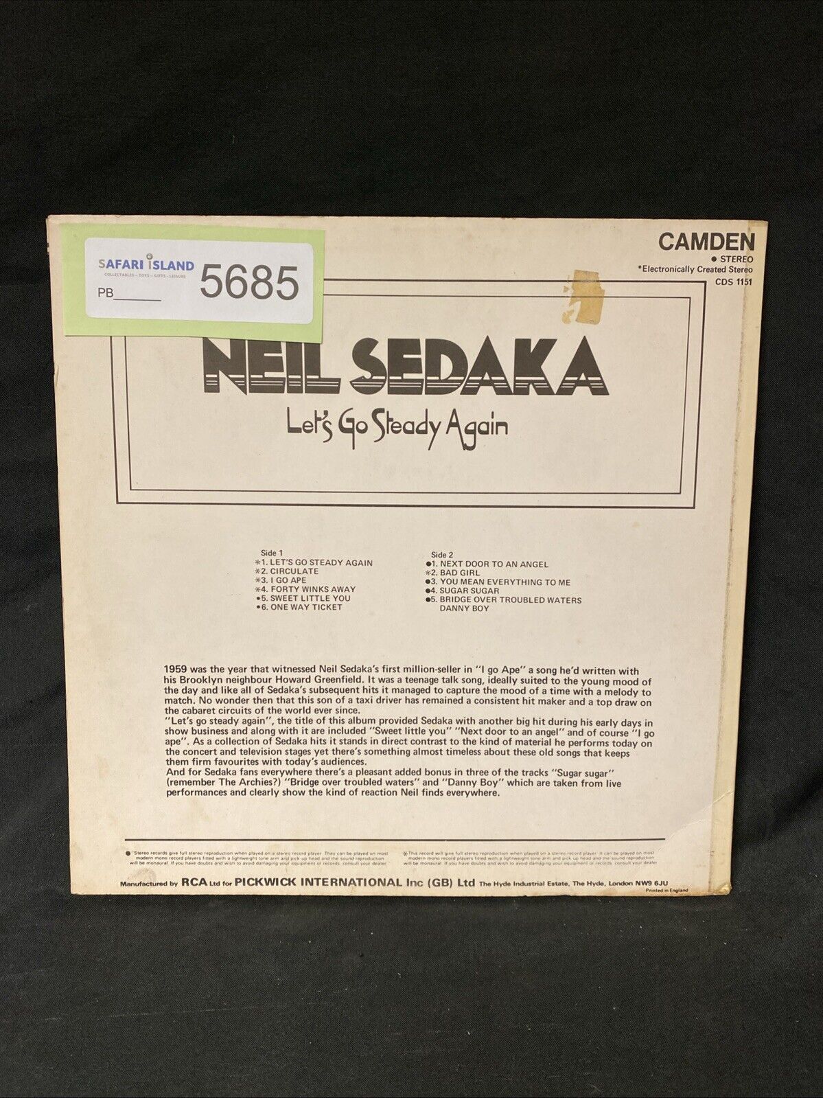 VINYL RECORD - Neil Sedaka Let's Go Steady Again - CDS1151 - (5685)