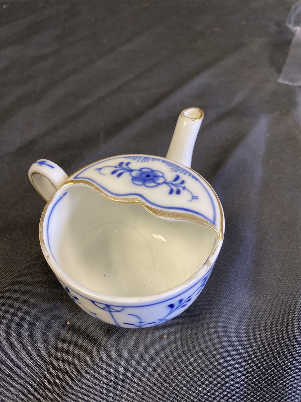 Blue and Gilt Antique Ceramic Invalid Feeding Cup Small 65mm Gilt (6467)