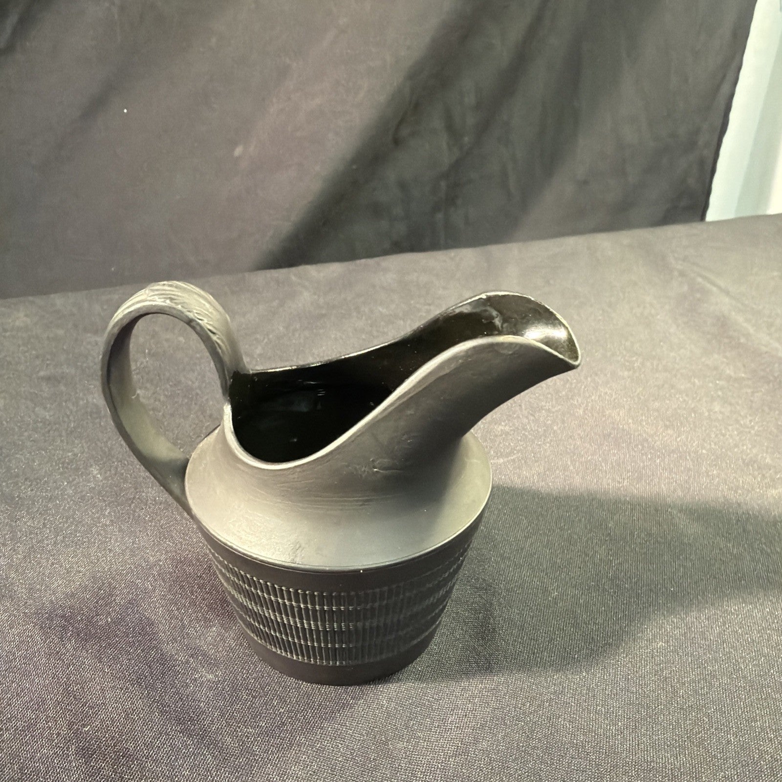 Vintage Black Basalt Jug / Creamer 9cm tall Wedgwood? - (1983)