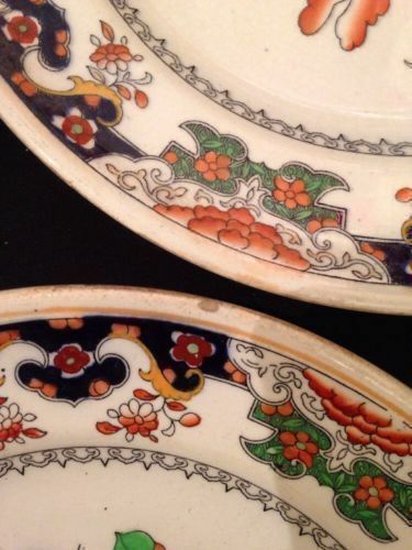 MINTON Imari Pattern Peony and red bird x 3 Plates 1860  - VERY RARE    (1355)