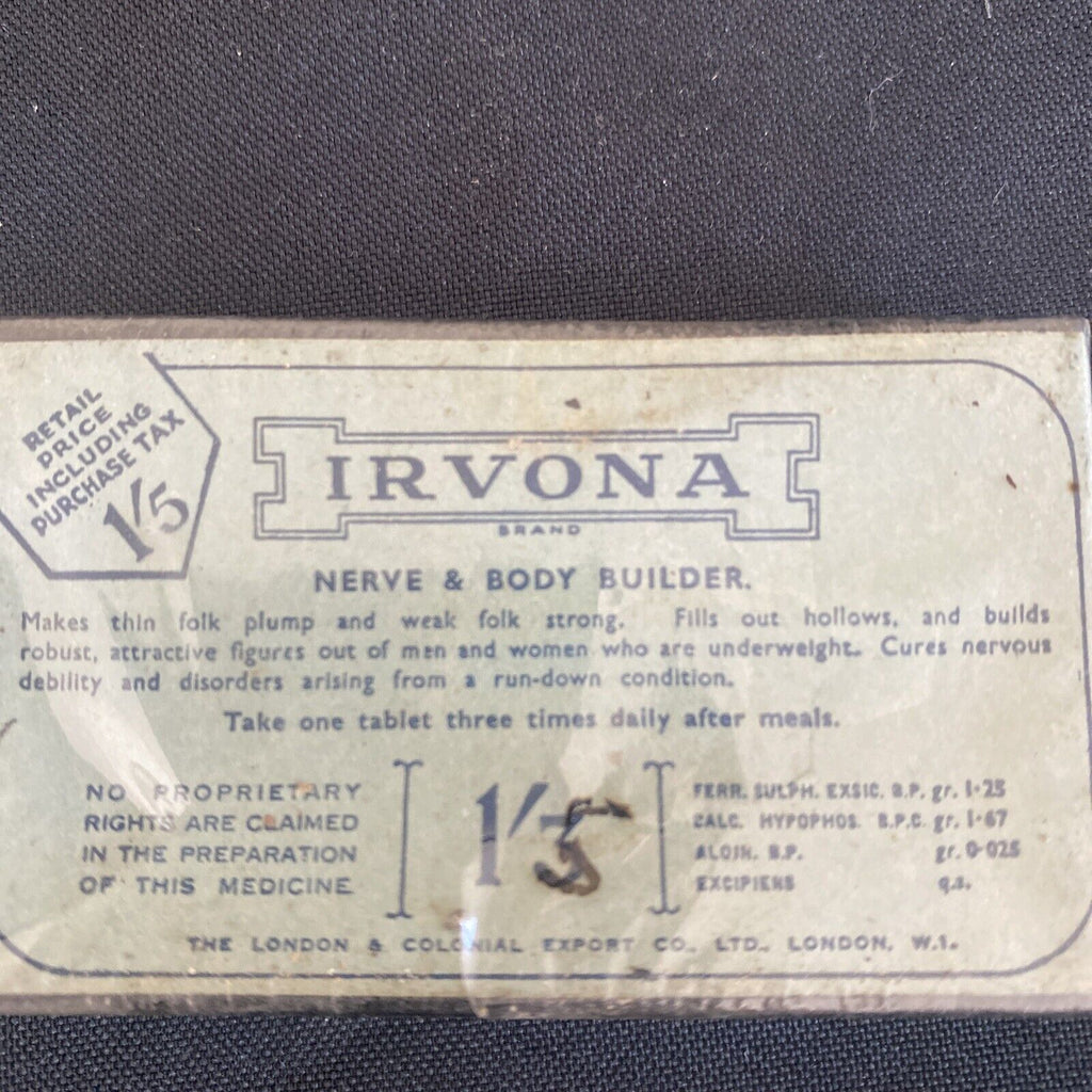 Antique Pharmacy Apothecary Unopened Irvona Nerve & Body Builder London - (9637)