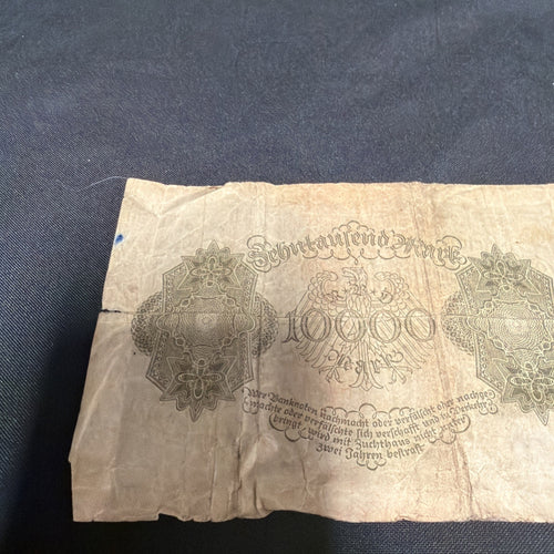 Bank Note Antique 10000 Zehntausend Mark Berlin 1922 German Banknote - (2354)