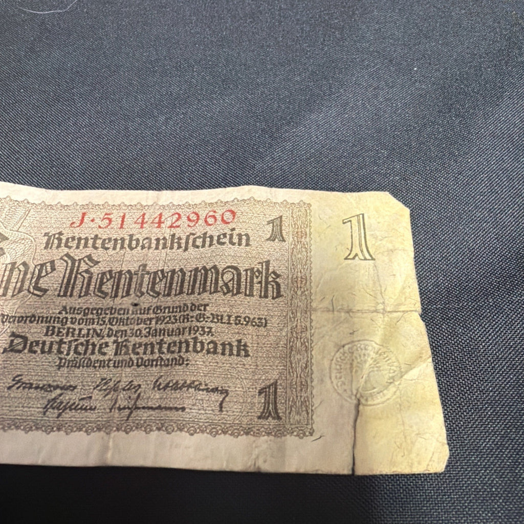 Bank Note Antique 1 Rentenmark Berlin 1937 German Banknote Circulated - (2353)