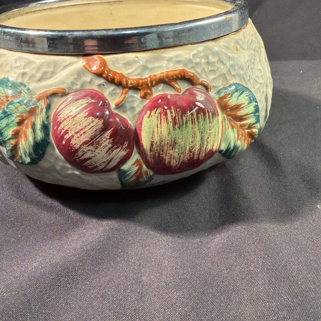 Shorter and Son Ltd Majolica Berries Vintage Bowl with metal rim - (2099)