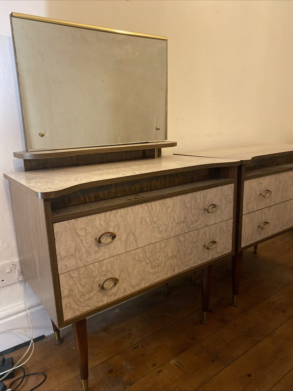 1960's Pair of bedroom chests / side tables one with mirror - (1163)