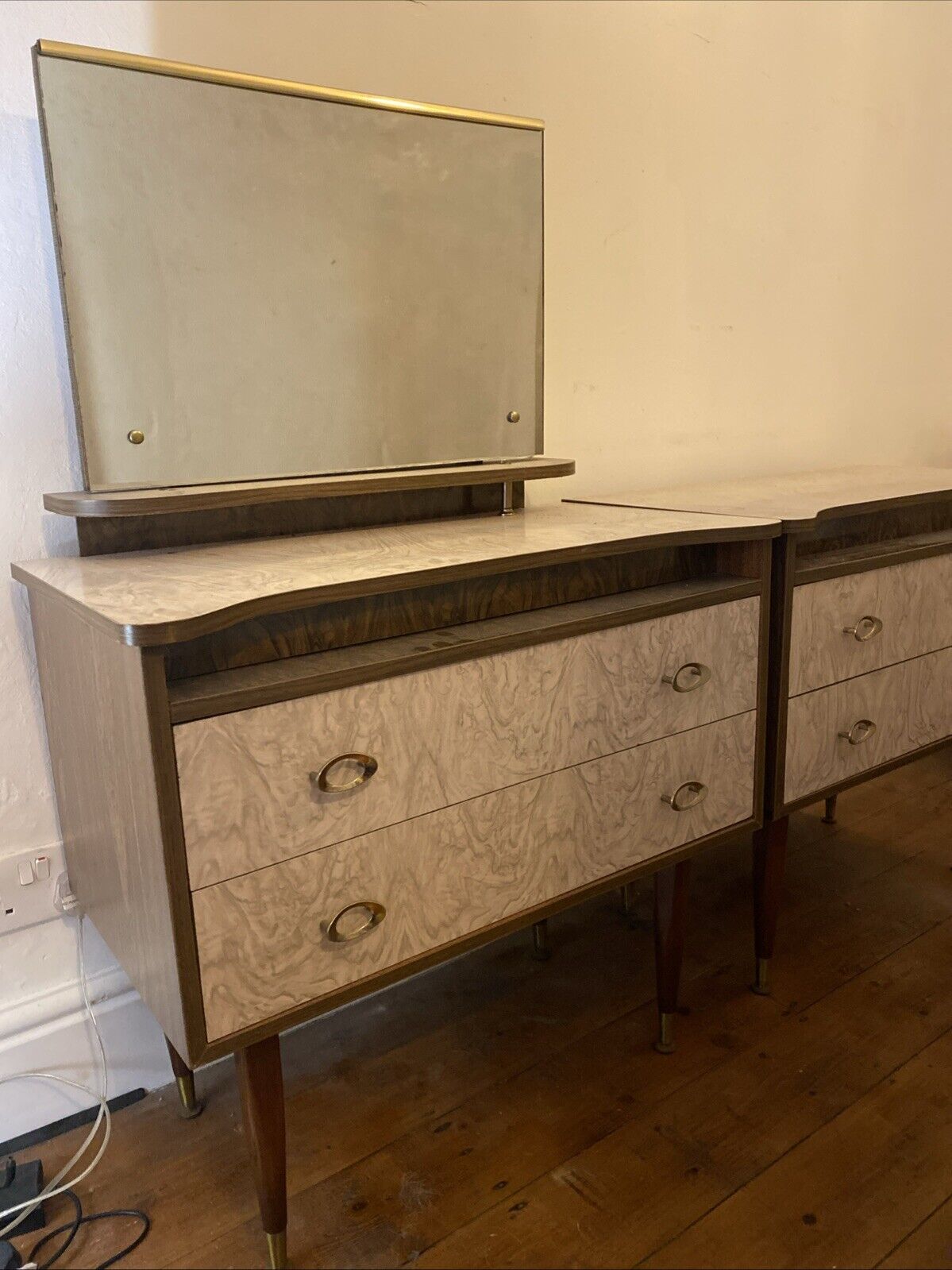 1960's Pair of bedroom chests / side tables one with mirror - (1163)