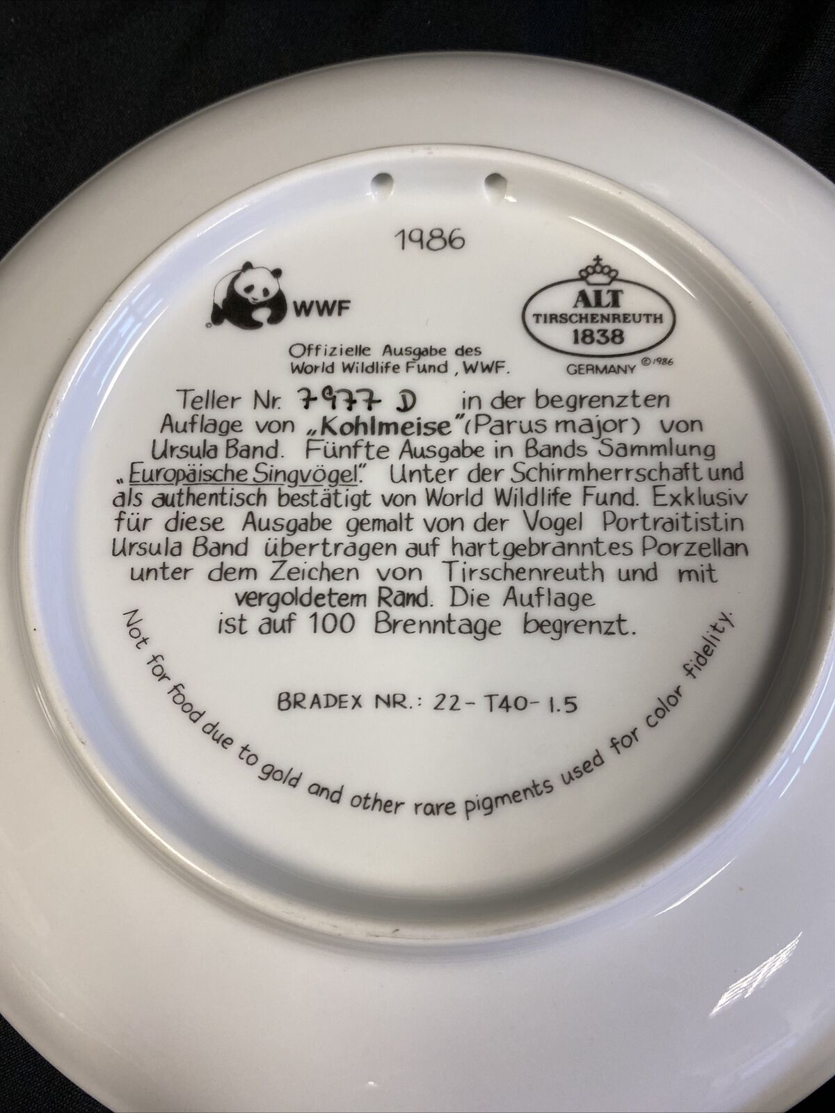 WWF Tirschenreuth Bands Songbirds Europe Plates x2 Bullfinch & Great Tit (7829